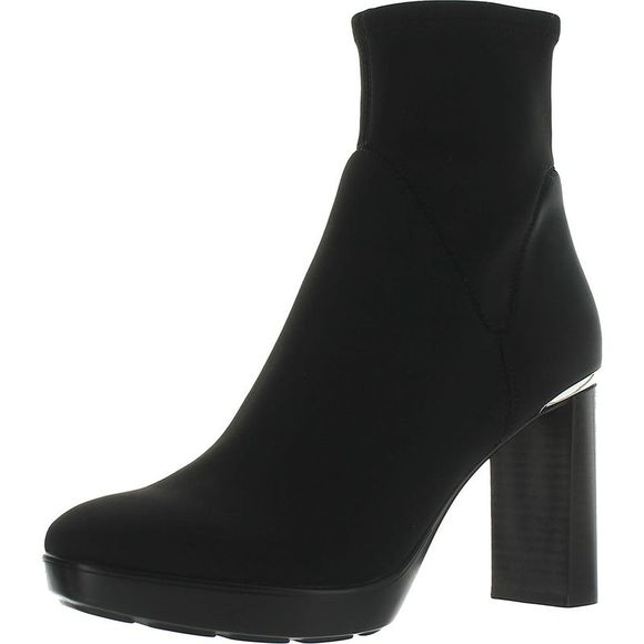 DONALD PLINER Womens Black Stretch Padded Georgette Square Toe Block Heel Slip On Heeled M